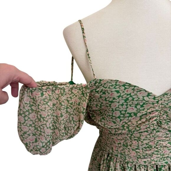 Bardot Fauna Midi Dress Green Pink Floral Size 2 XS - Picture 4 of 8